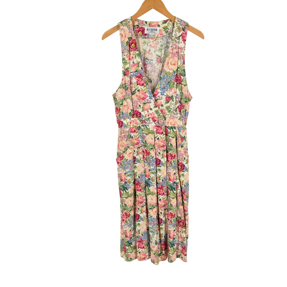 Vintage 90s R.J. Stevens Floral Midi Dress Size 10 Cottagecore Sleeveless Garden